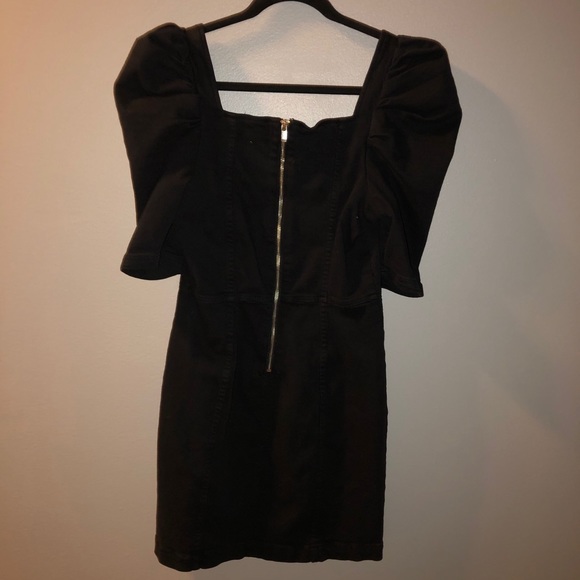 Bershka Square Neckline Denim Black Mink Dress - Picture 3 of 5